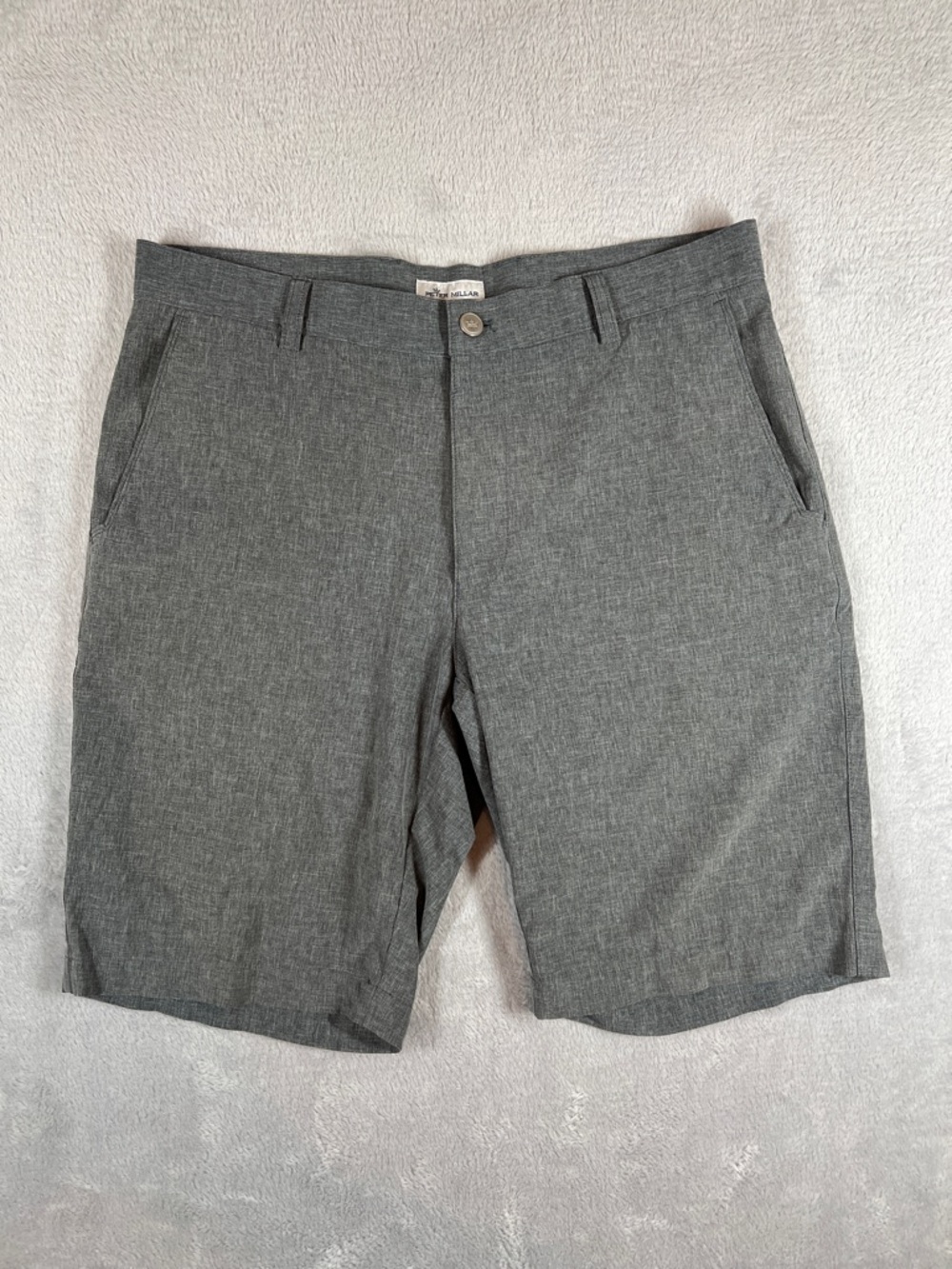 Peter Millar Men's Iron Charcoal Gray Flat-Front Shorts 33